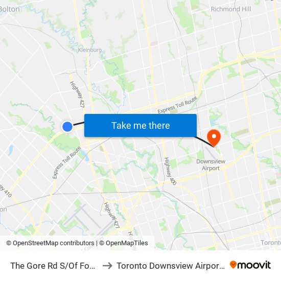 The Gore Rd S/Of Fogal Rd to Toronto Downsview Airport (Yzd) map