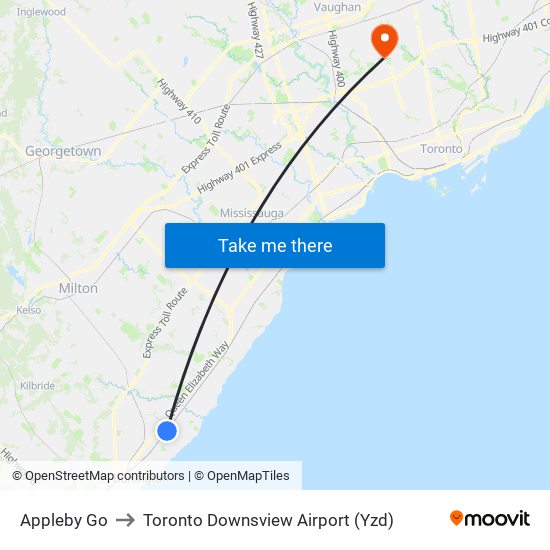 Appleby Go to Toronto Downsview Airport (Yzd) map