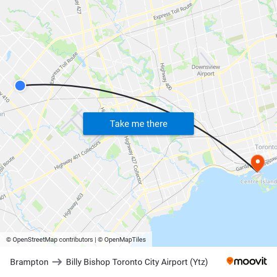 Brampton to Billy Bishop Toronto City Airport (Ytz) map