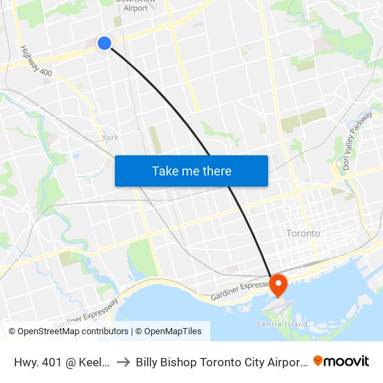 Hwy. 401 @ Keele St. to Billy Bishop Toronto City Airport (Ytz) map