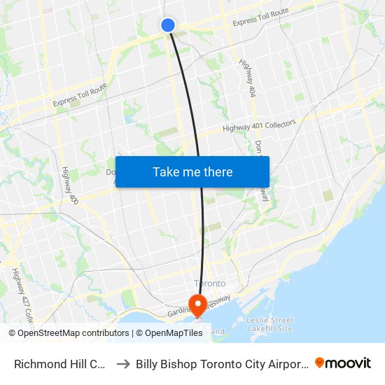 Richmond Hill Centre to Billy Bishop Toronto City Airport (Ytz) map