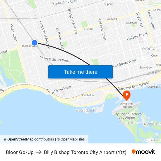 Bloor Go/Up to Billy Bishop Toronto City Airport (Ytz) map