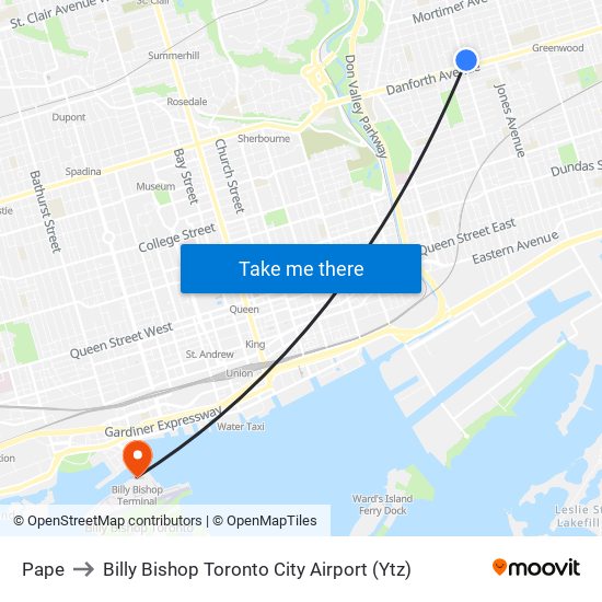 Pape to Billy Bishop Toronto City Airport (Ytz) map