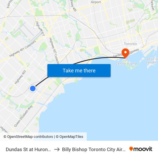 Dundas St at Hurontario St to Billy Bishop Toronto City Airport (Ytz) map