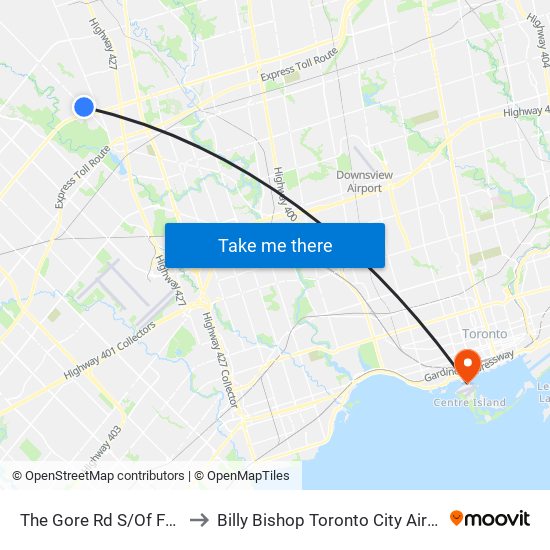 The Gore Rd S/Of Fogal Rd to Billy Bishop Toronto City Airport (Ytz) map