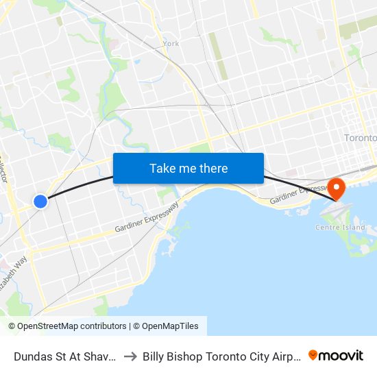 Dundas St At Shaver Ave to Billy Bishop Toronto City Airport (Ytz) map