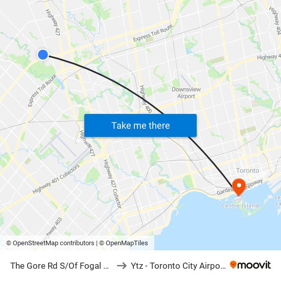 The Gore Rd S/Of Fogal Rd to Ytz - Toronto City Airport map