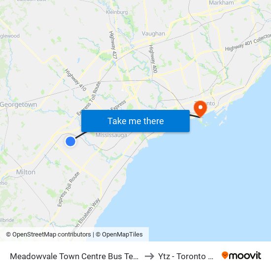 Meadowvale Town Centre Bus Terminal Platform H, I, J to Ytz - Toronto City Airport map