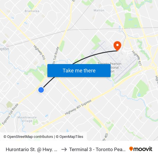 Hurontario St. @ Hwy. 407 Park & Ride to Terminal 3 - Toronto Pearson Int'L Airport map