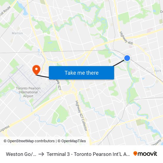 Weston Go/Up to Terminal 3 - Toronto Pearson Int'L Airport map