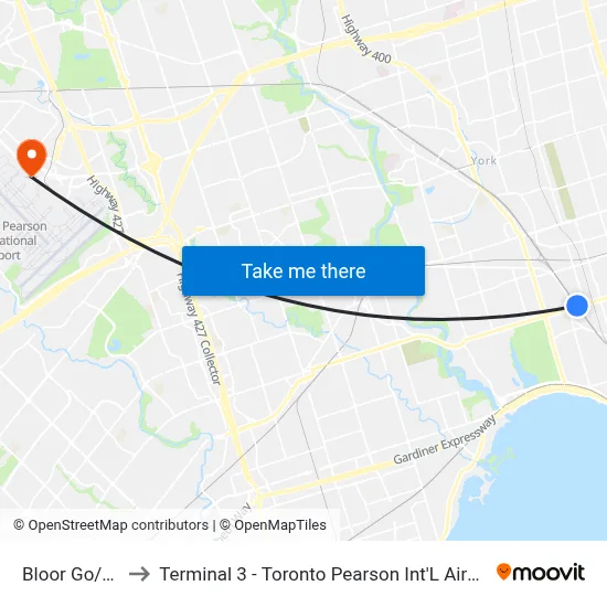Bloor Go/Up to Terminal 3 - Toronto Pearson Int'L Airport map