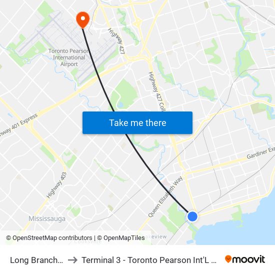 Long Branch Go to Terminal 3 - Toronto Pearson Int'L Airport map