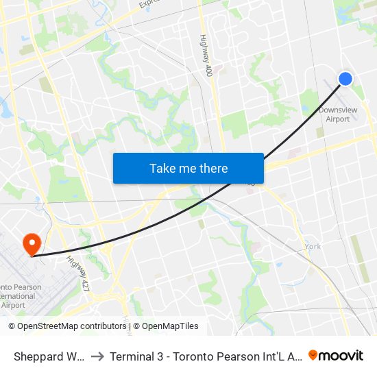 Sheppard West to Terminal 3 - Toronto Pearson Int'L Airport map