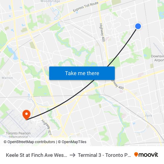 Keele St at Finch Ave West - Finch West Station to Terminal 3 - Toronto Pearson Int'L Airport map