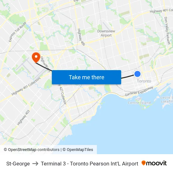 St-George to Terminal 3 - Toronto Pearson Int'L Airport map