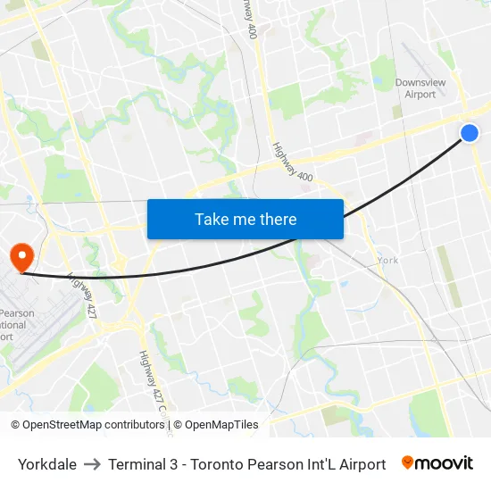 Yorkdale to Terminal 3 - Toronto Pearson Int'L Airport map