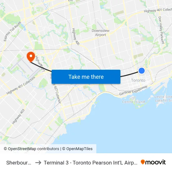 Sherbourne to Terminal 3 - Toronto Pearson Int'L Airport map
