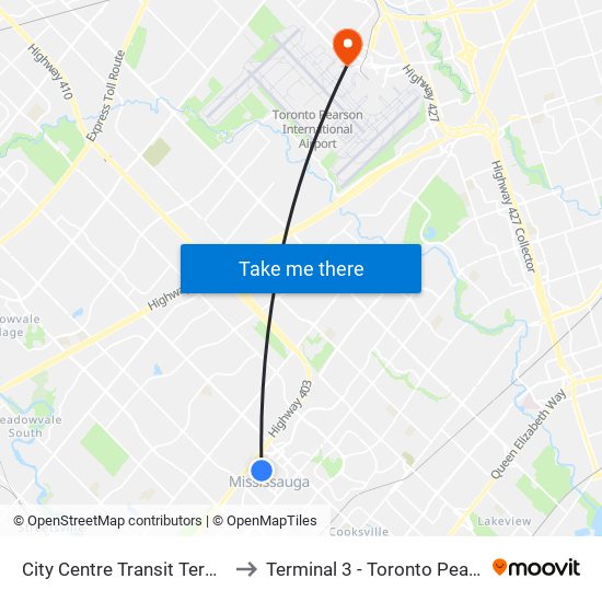 City Centre Transit Terminal Platform K to Terminal 3 - Toronto Pearson Int'L Airport map