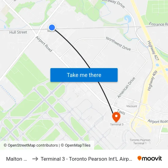 Malton Go to Terminal 3 - Toronto Pearson Int'L Airport map