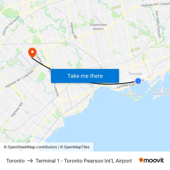Toronto to Terminal 1 - Toronto Pearson Int'L Airport map