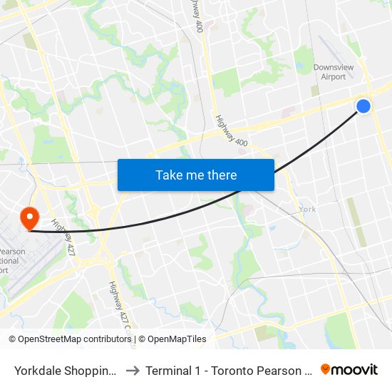 Yorkdale Shopping Centre to Terminal 1 - Toronto Pearson Int'L Airport map