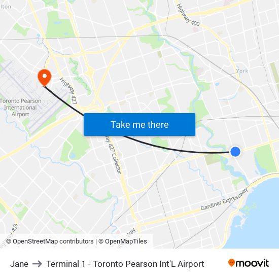 Jane to Terminal 1 - Toronto Pearson Int'L Airport map