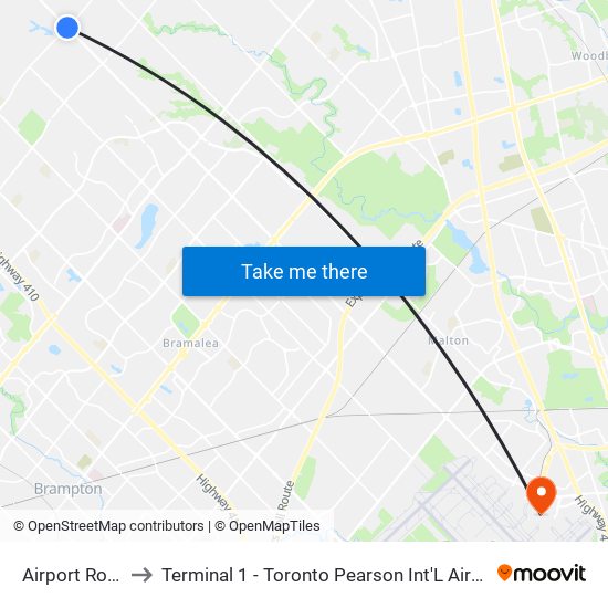 Airport Road to Terminal 1 - Toronto Pearson Int'L Airport map