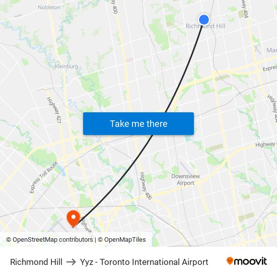 Richmond Hill to Yyz - Toronto International Airport map