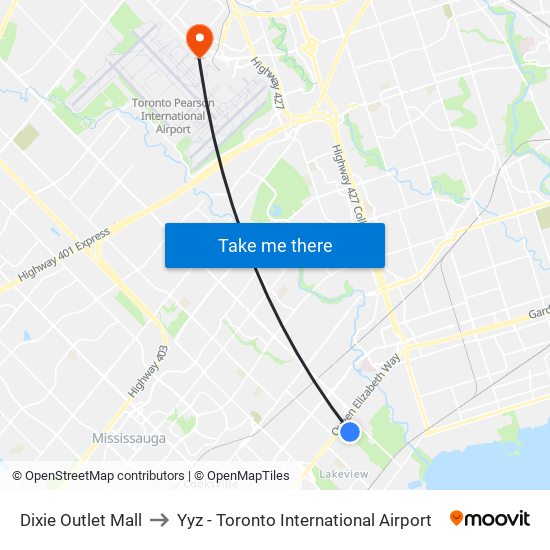 Dixie Outlet Mall to Yyz - Toronto International Airport map