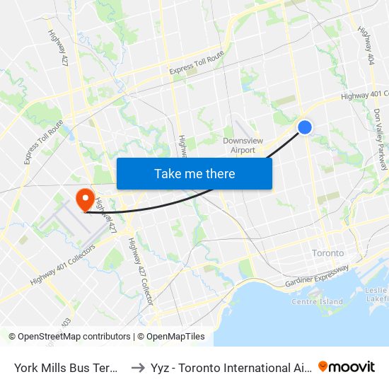 York Mills Bus Terminal to Yyz - Toronto International Airport map