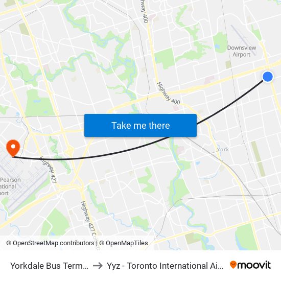 Yorkdale Bus Terminal to Yyz - Toronto International Airport map