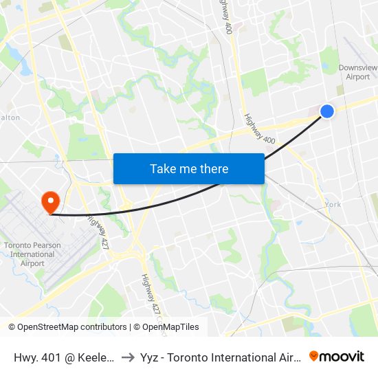 Hwy. 401 @ Keele St. to Yyz - Toronto International Airport map