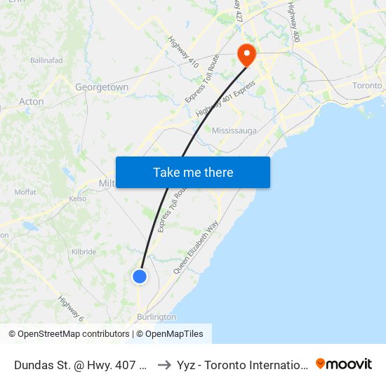 Dundas St. @ Hwy. 407 Park & Ride to Yyz - Toronto International Airport map