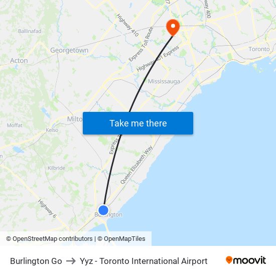 Burlington Go to Yyz - Toronto International Airport map
