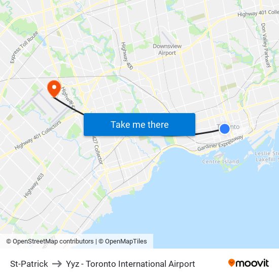 St-Patrick to Yyz - Toronto International Airport map