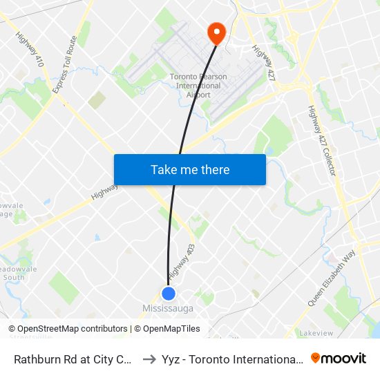 Rathburn Rd at City Centre Dr to Yyz - Toronto International Airport map