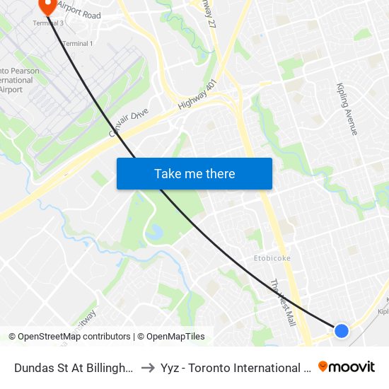 Dundas St At Billingham Rd to Yyz - Toronto International Airport map