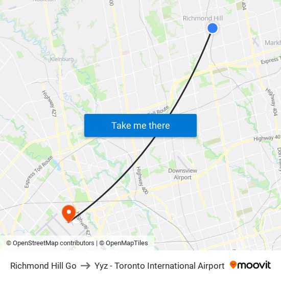 Richmond Hill Go to Yyz - Toronto International Airport map