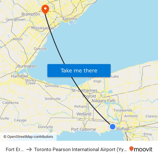 Fort Erie to Toronto Pearson International Airport (Yyz) map