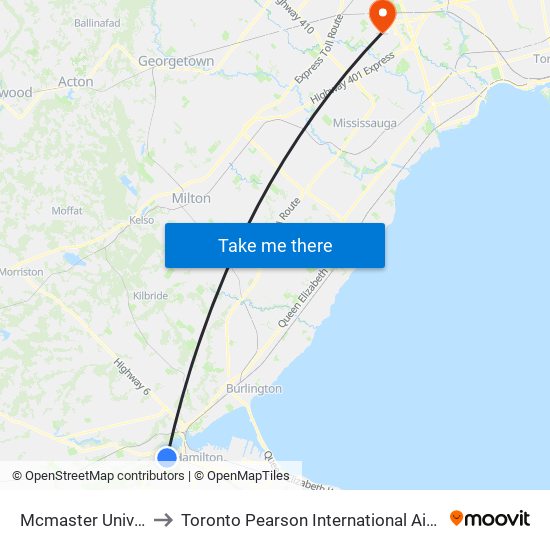 Mcmaster University to Toronto Pearson International Airport (Yyz) map