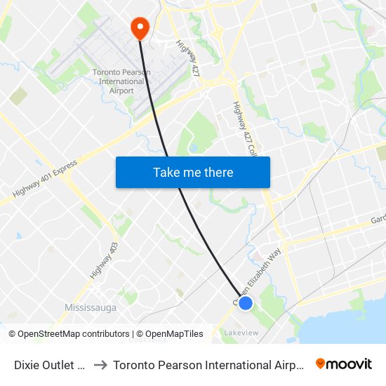 Dixie Outlet Mall to Toronto Pearson International Airport (Yyz) map