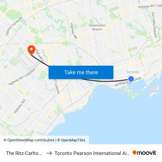 The Ritz-Carlton Hotel to Toronto Pearson International Airport (Yyz) map