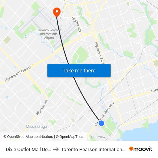 Dixie Outlet Mall Dental Office to Toronto Pearson International Airport (Yyz) map