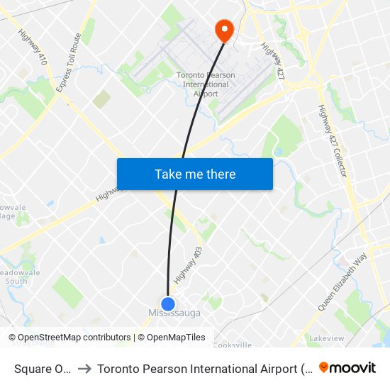 Square One to Toronto Pearson International Airport (Yyz) map