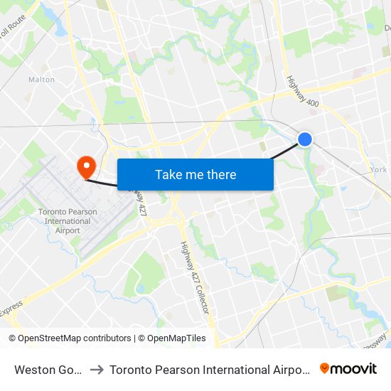 Weston Go/Up to Toronto Pearson International Airport (Yyz) map