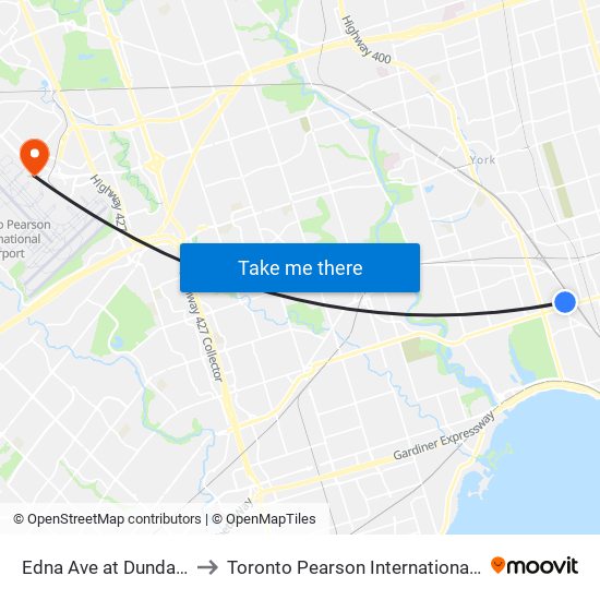 Edna Ave at Dundas St West to Toronto Pearson International Airport (Yyz) map