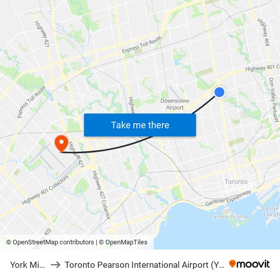 York Mills to Toronto Pearson International Airport (Yyz) map