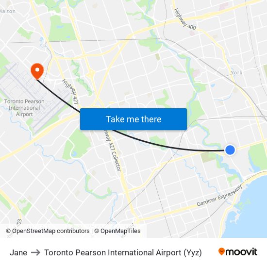 Jane to Toronto Pearson International Airport (Yyz) map