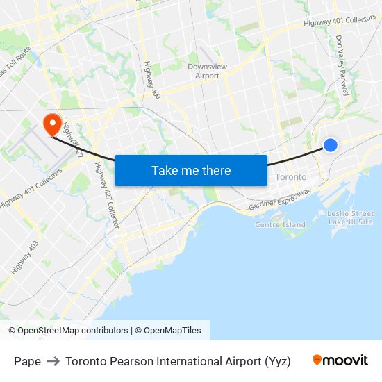 Pape to Toronto Pearson International Airport (Yyz) map