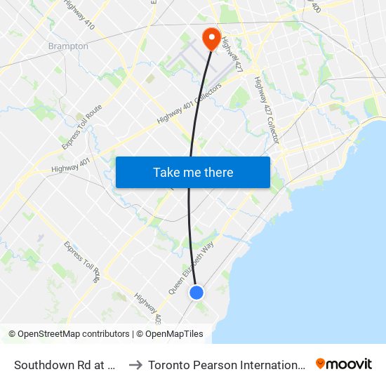 Southdown Rd at Hartland Dr to Toronto Pearson International Airport (Yyz) map